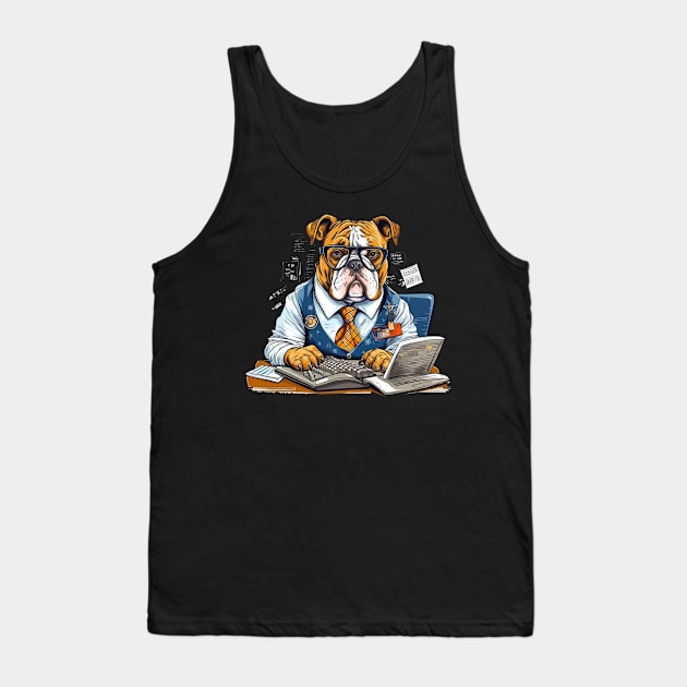 Accountant English Bulldog t-shirt design, a bulldog wearing a tie and glasses Tank Top by teestore_24